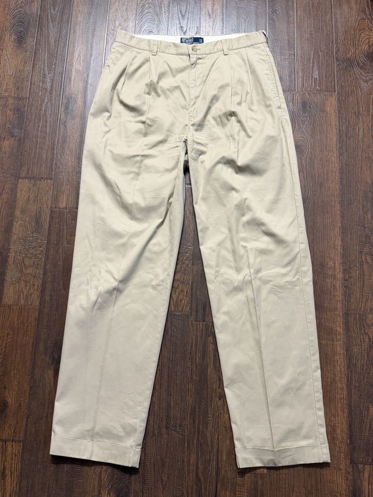 VTG Polo Ralph Lauren Hammond Chino Dress Pants Mens 34x32 Cuffed Pleated Khaki VTG Polo Ralph Lauren Hammond Chino Dress Pants Mens 34x32 Cuffed Pleated Khaki