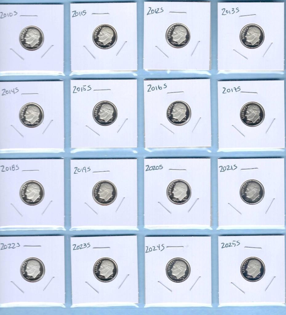 1968 S - 2025 S Clad Proof Roosevelt Dime Set-58 Proof Dimes