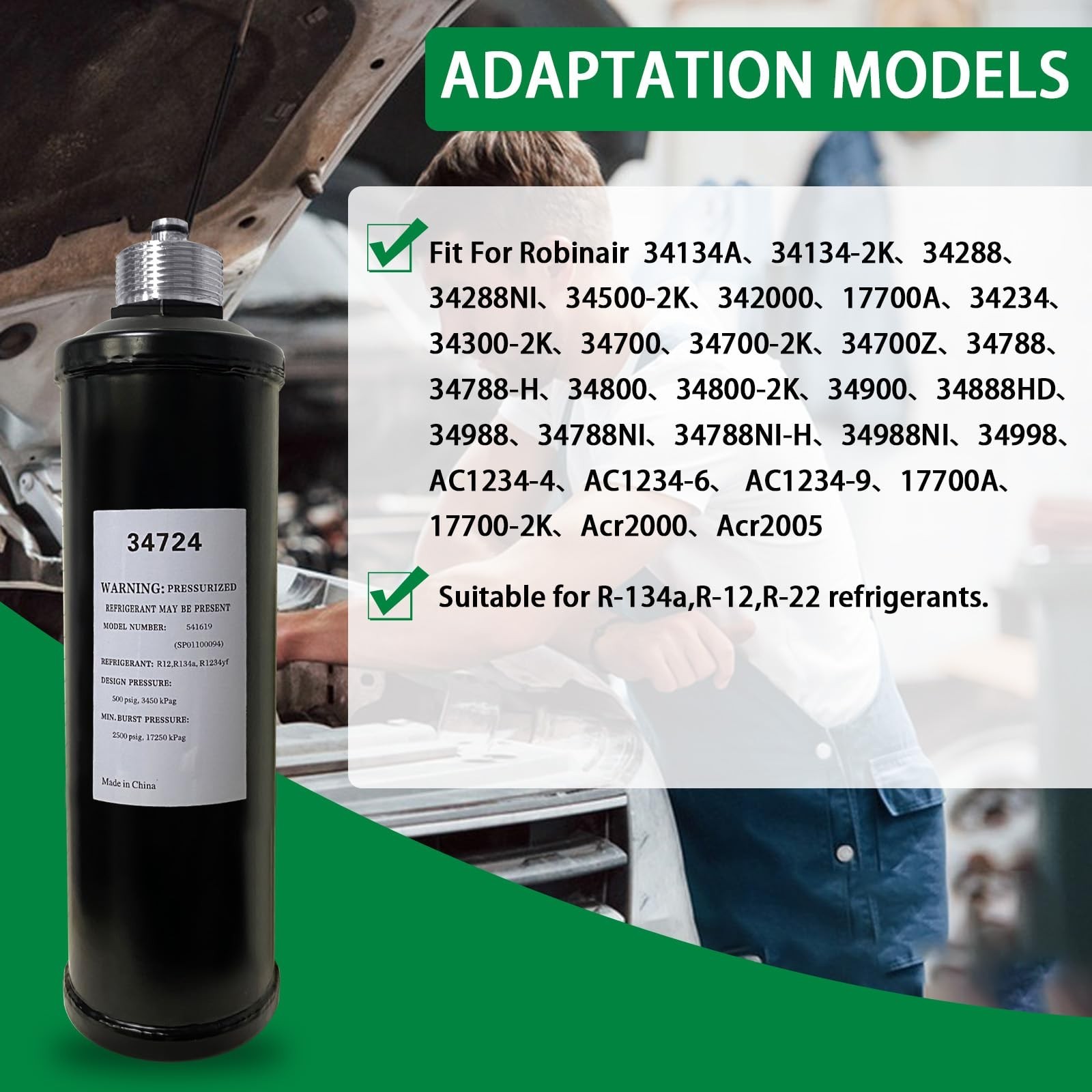 34724 A/C Recycling Filter Drier for Robinair Refrigerant Recovery Recycling 34724 A/C Recycling Filter Drier for Robinair Refrigerant Recovery Recycling