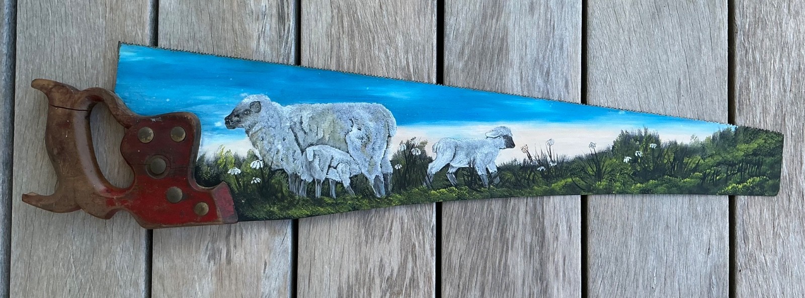 Vintage Saw Blade Art 30” Large Rustic Sheep Homestead Cottagecore Farm Heritag Vintage Saw Blade Art 30” Large Rustic Sheep Homestead Cottagecore Farm Heritag