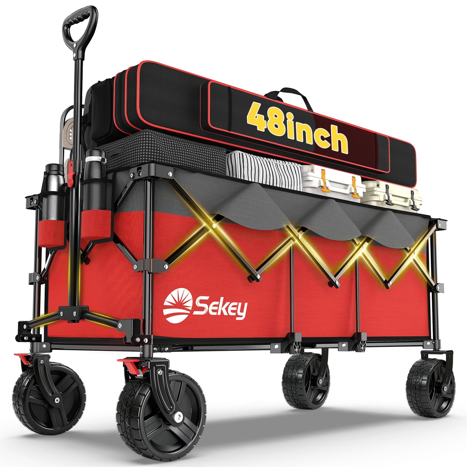 Sekey 48\'\'L Collapsible Foldable Extended Wagon with 660lbs Weight Capacity  [t]
