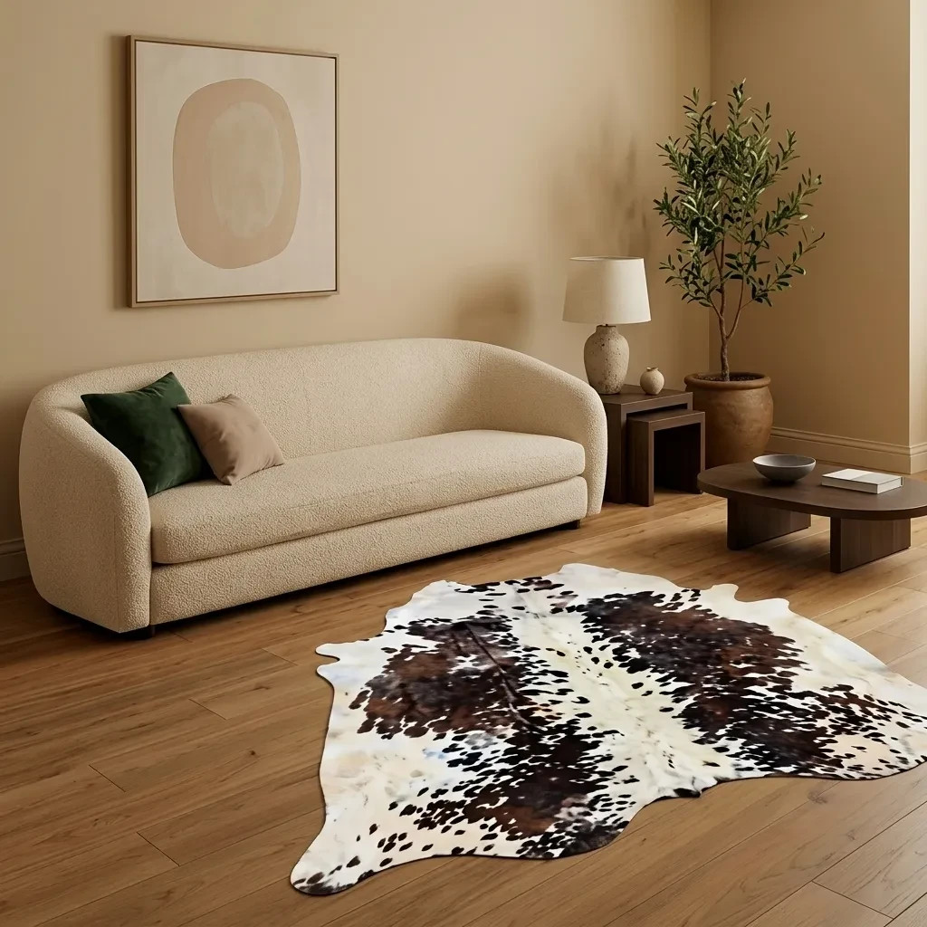 Natural Speckled Brown & White Cowhide Rug – Handmade Hair-On Cow Skin Area Rug