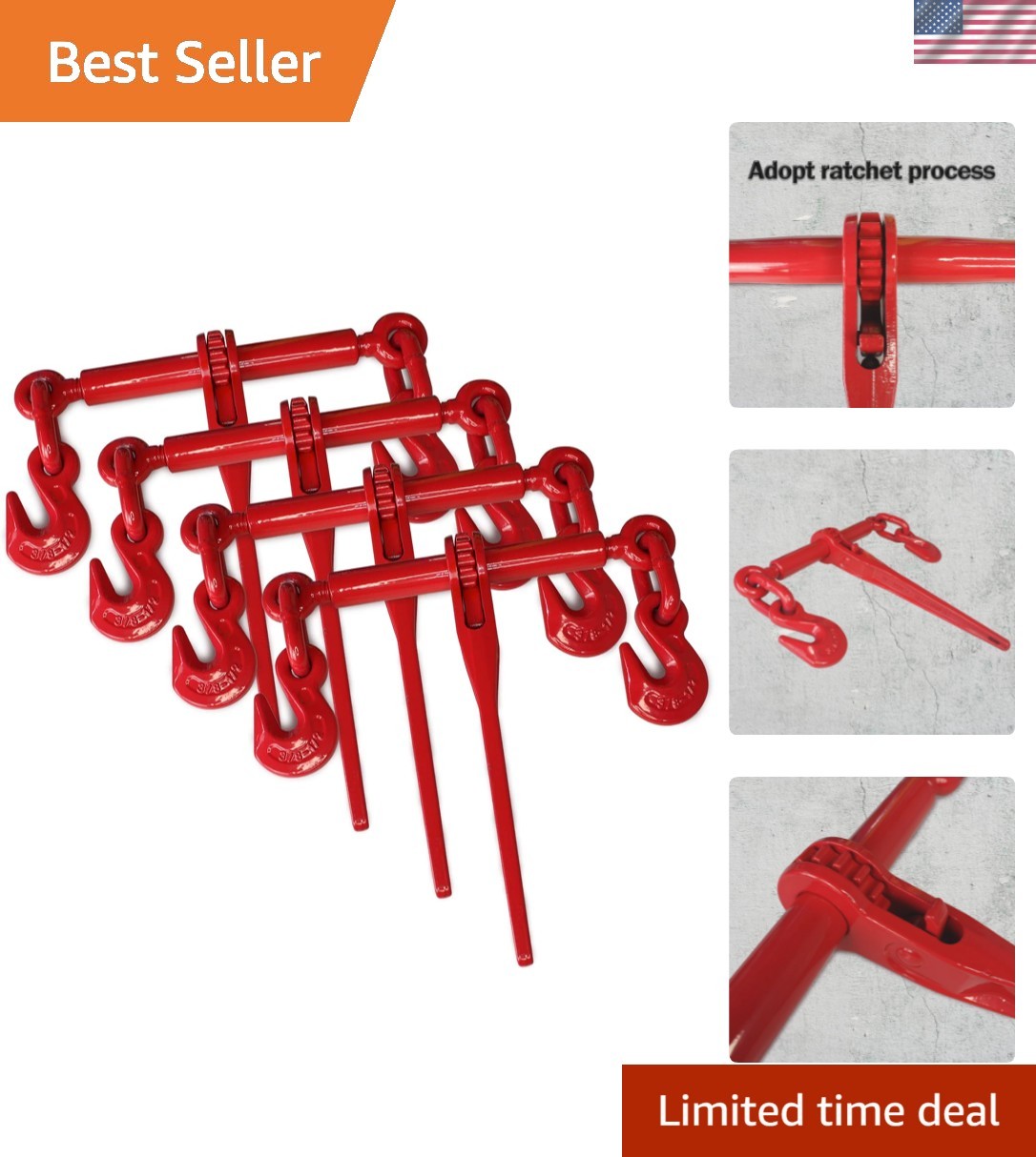 ENJ 4 Pack Ratchet Load Binder with 2 Grab Hooks,for 3/8-1/2 Grade 70 Chain ENJ 4 Pack Ratchet Load Binder with 2 Grab Hooks,for 3/8-1/2 Grade 70 Chain