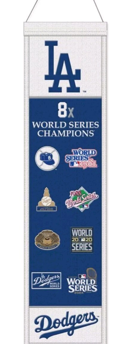 LOS ANGELES DODGERS 8X WORLD SERIES CHAMPIONS EMBROIDERED WOOL BANNER 8\