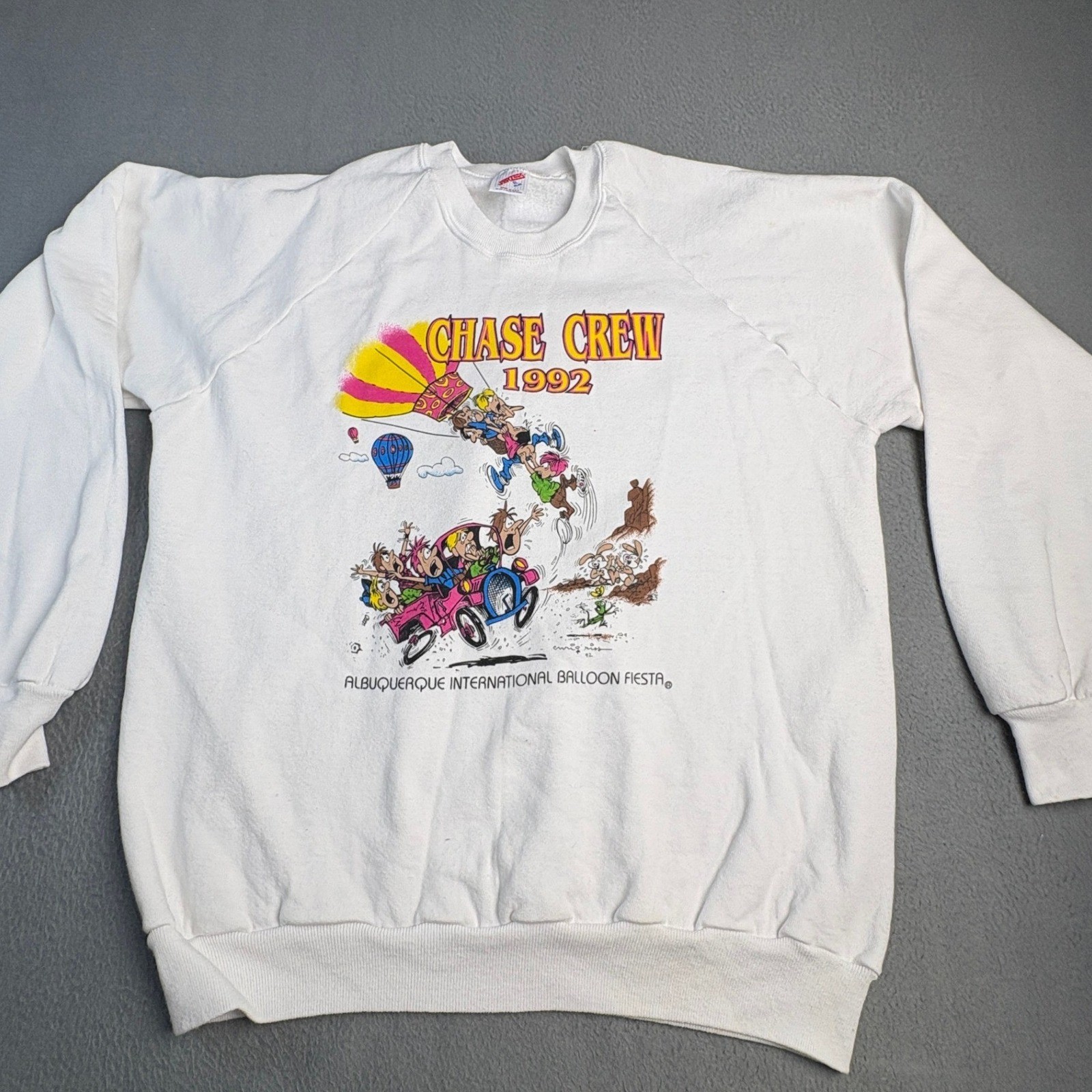 Vintage 1992 Jerzees Albuquerque Balloon Fiesta Chase Crew Sweatshirt White XL Vintage 1992 Jerzees Albuquerque Balloon Fiesta Chase Crew Sweatshirt White XL