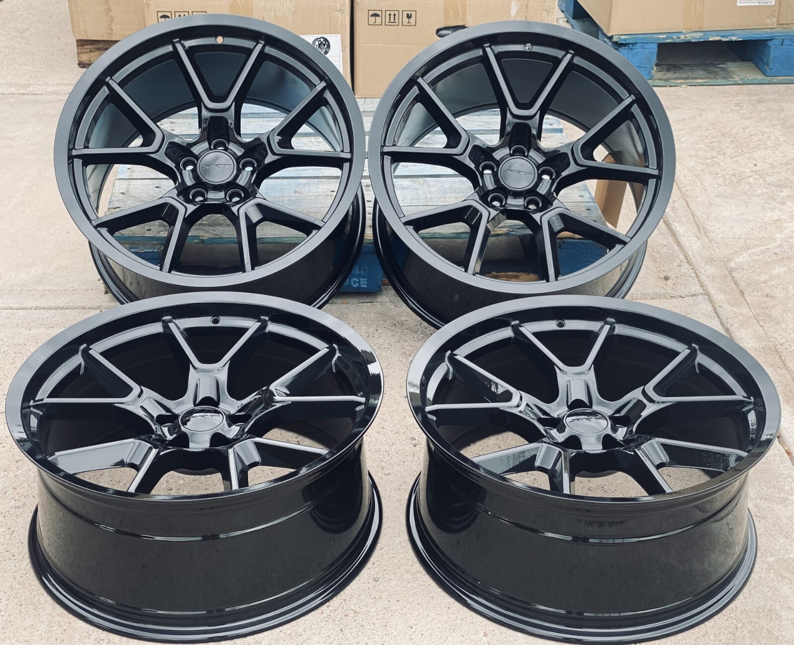 20x9 / 20x10.5 Staggered Wheels For Dodge Challenger Charger  Gloss Black Set 4