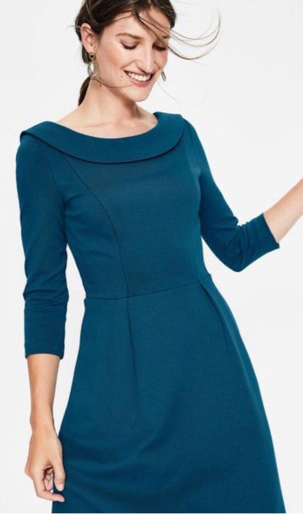 Boden Maddie Ponte Dress Blue Women\'s Size 10L Peter Pan Collar Stretch
