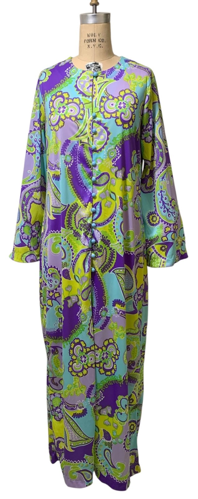 COLE of CALIFORNIA Vintage 70s Women\'s Psychedelic Paisley Maxi Caftan Dress L