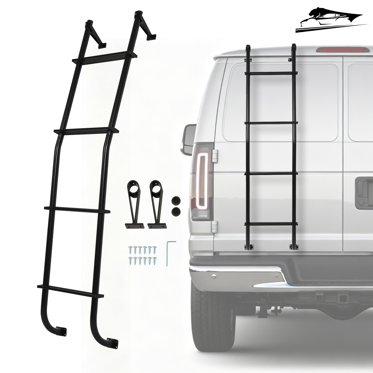 Ladder Rack For Ford E-Series Chevy GMC Vans Universal Hook Over Ladder Black Ladder Rack For Ford E-Series Chevy GMC Vans Universal Hook Over Ladder Black
