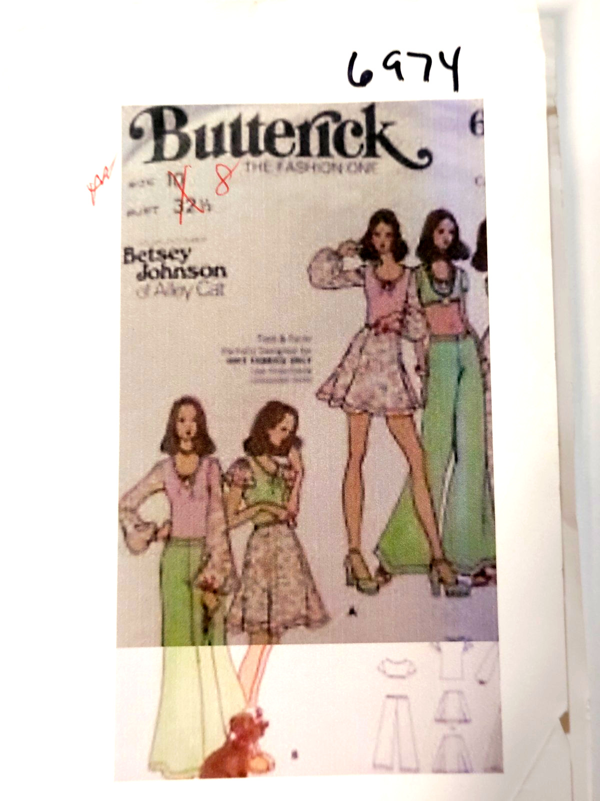Butterick 6974 Top Pants Skirt Sewing Pattern Ladies 8 VTG UC Betsey Johnson Butterick 6974 Top Pants Skirt Sewing Pattern Ladies 8 VTG UC Betsey Johnson