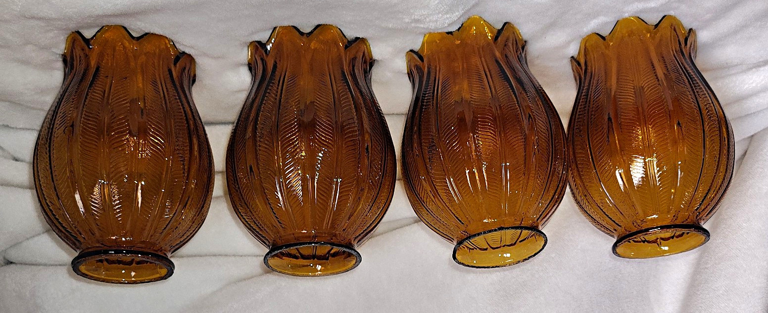Amber Ribbed Textured Glass Tulip Lamp Shade Amber Ribbed Textured Glass Tulip Lamp Shade