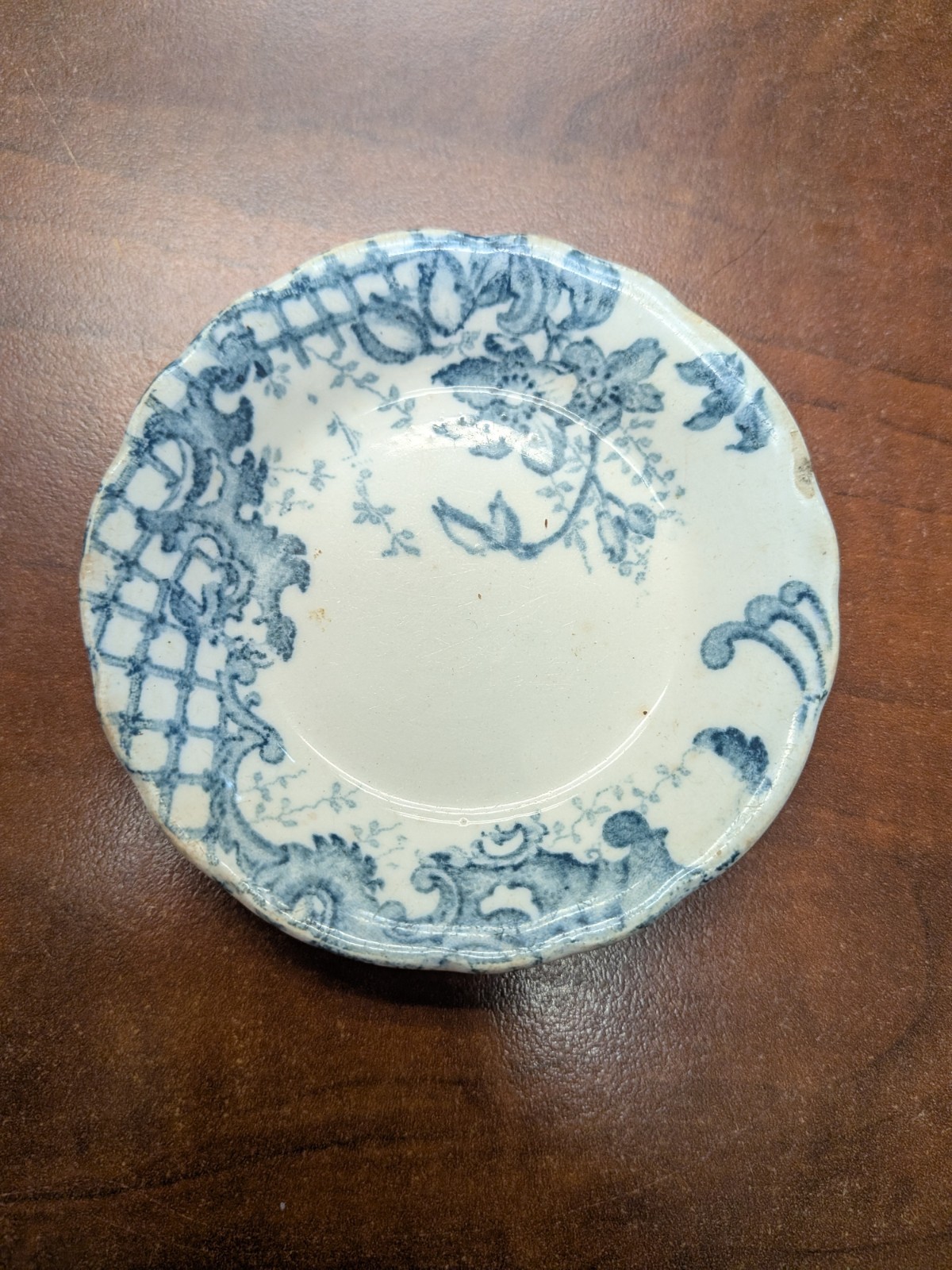 Antique Blue Transferware Butter Pat 3.25” Scalloped Floral Unmarked 1800s Antique Blue Transferware Butter Pat 3.25” Scalloped Floral Unmarked 1800s