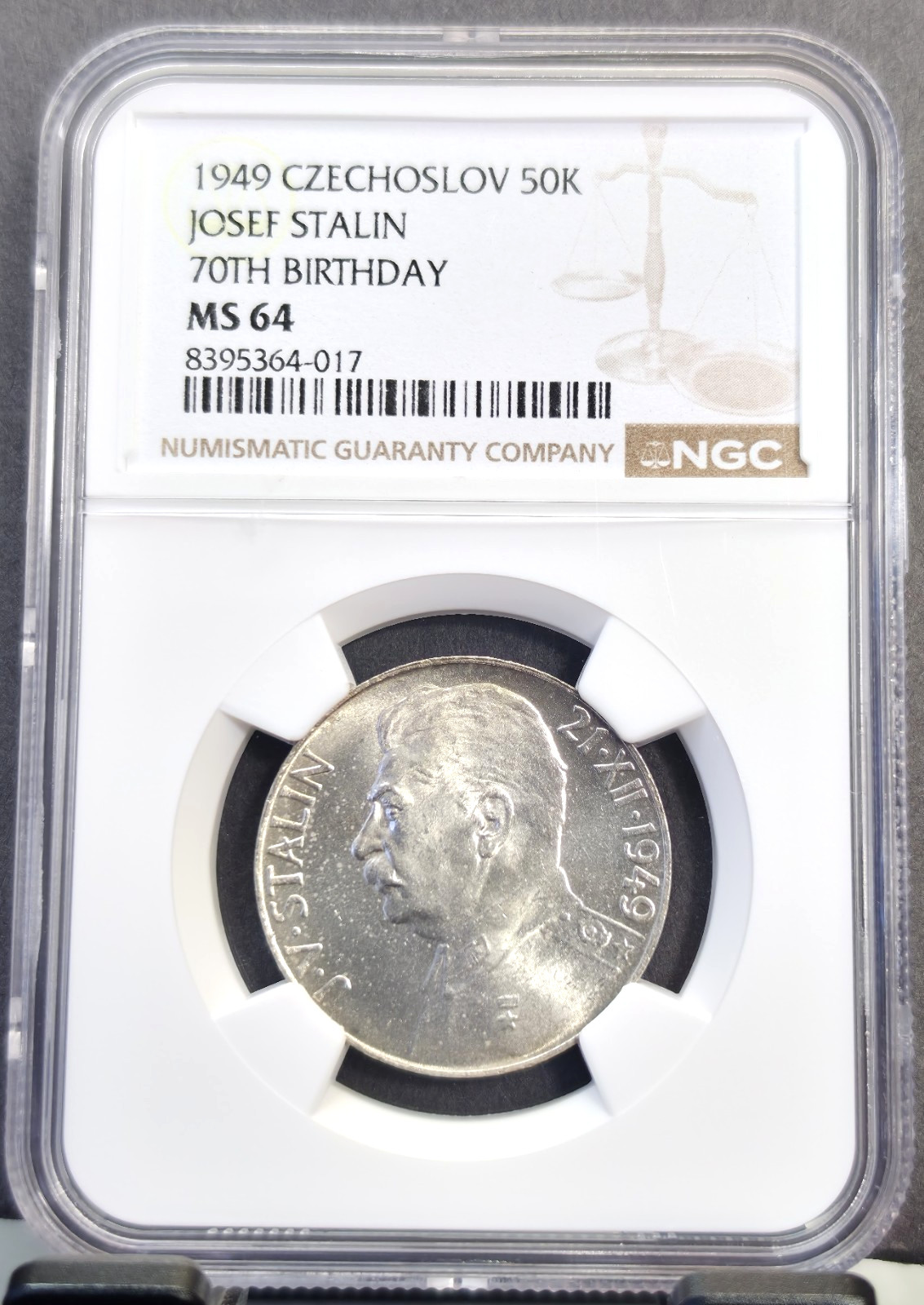 1949 CZECHOSLOVAKIA SILVER 50 KORUN JOSEF STALIN 70TH BIRTHDAY NGC MS 64 RARE BU 1949 CZECHOSLOVAKIA SILVER 50 KORUN JOSEF STALIN 70TH BIRTHDAY NGC MS 64 RARE BU
