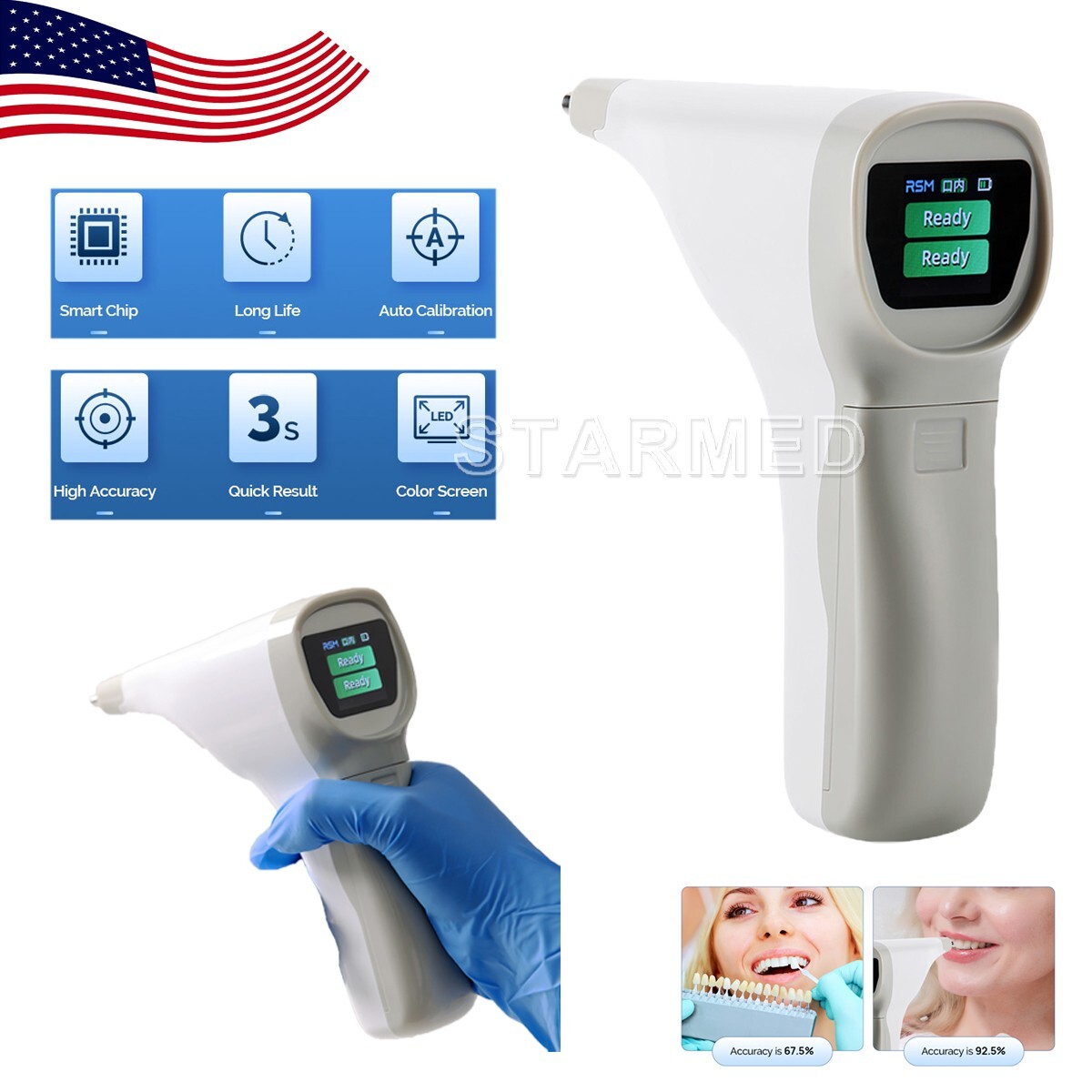 AZDENT Dental LED Tooth Color Comparator Set Digital Shade Guide Teeth Whitening