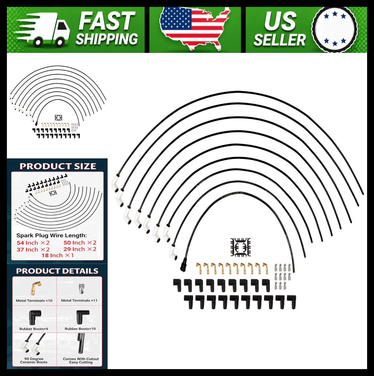 Universal 8mm Spark Plug Wire Set, 90° White Ceramic Boots Universal 8mm Spark Plug Wire Set, 90° White Ceramic Boots