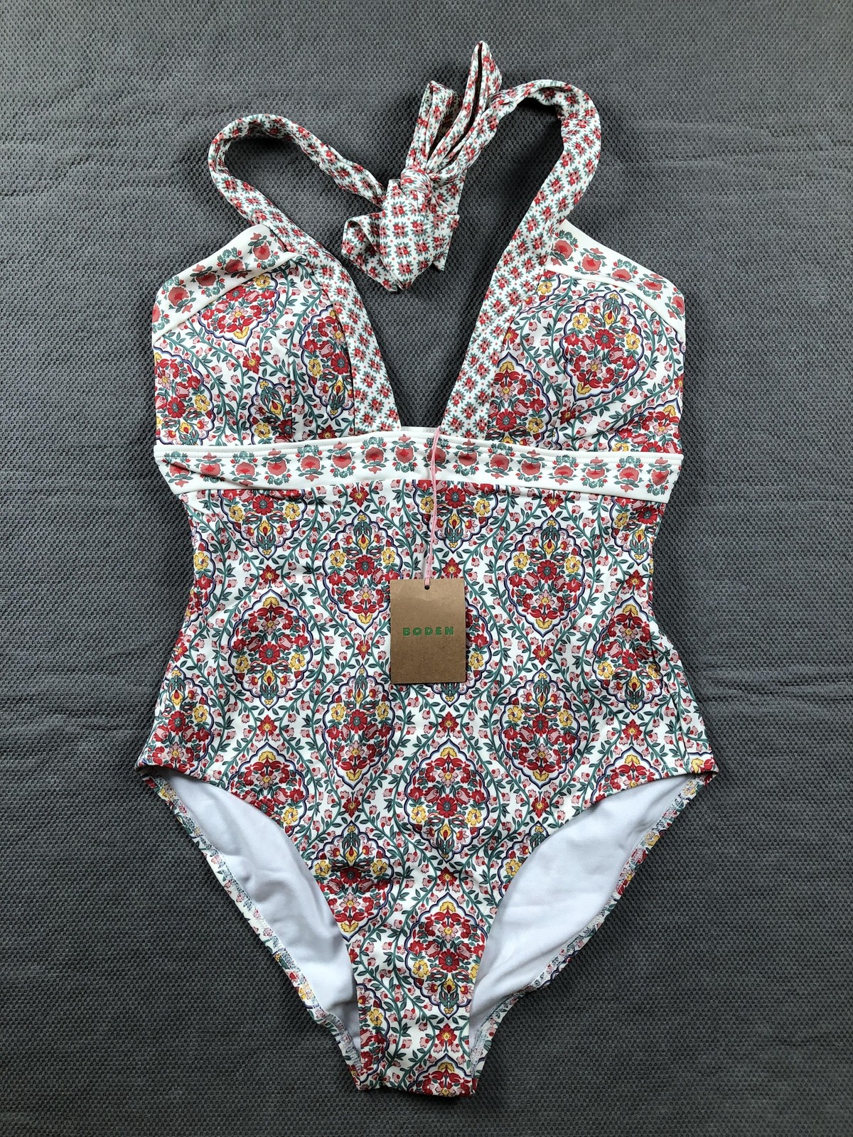 Boden Swimsuit Womens 8 Multicolor Floral Halter One Piece Lined Stretch NWT