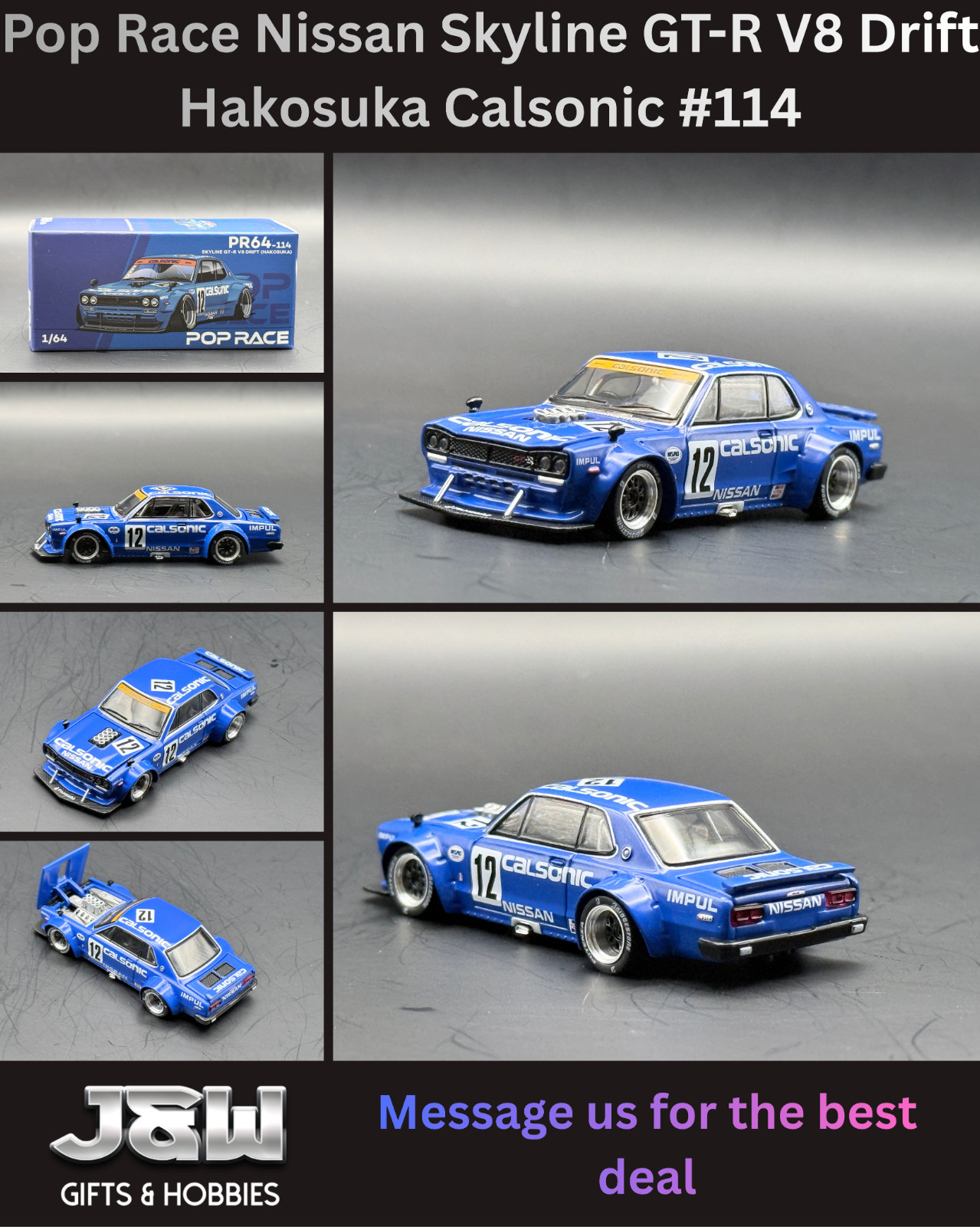 Pop Race Nissan Skyline GT-R V8 Drift (Hakosuka) Calsonic 640114 1/64