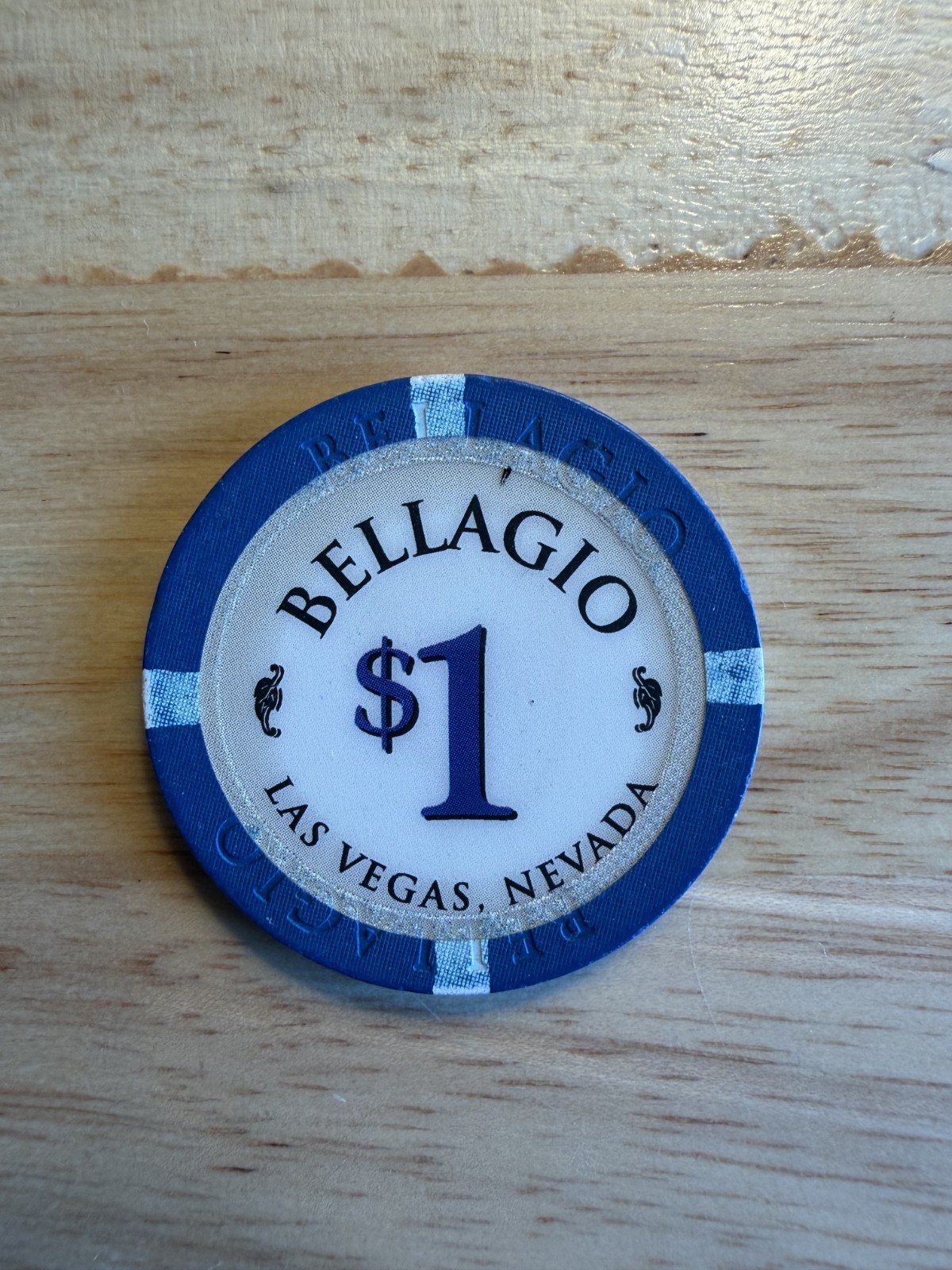 Vintage Bellagio Casino $1 Casino Chip Las Vegas, Nevada Blue & White Vintage Bellagio Casino $1 Casino Chip Las Vegas, Nevada Blue & White