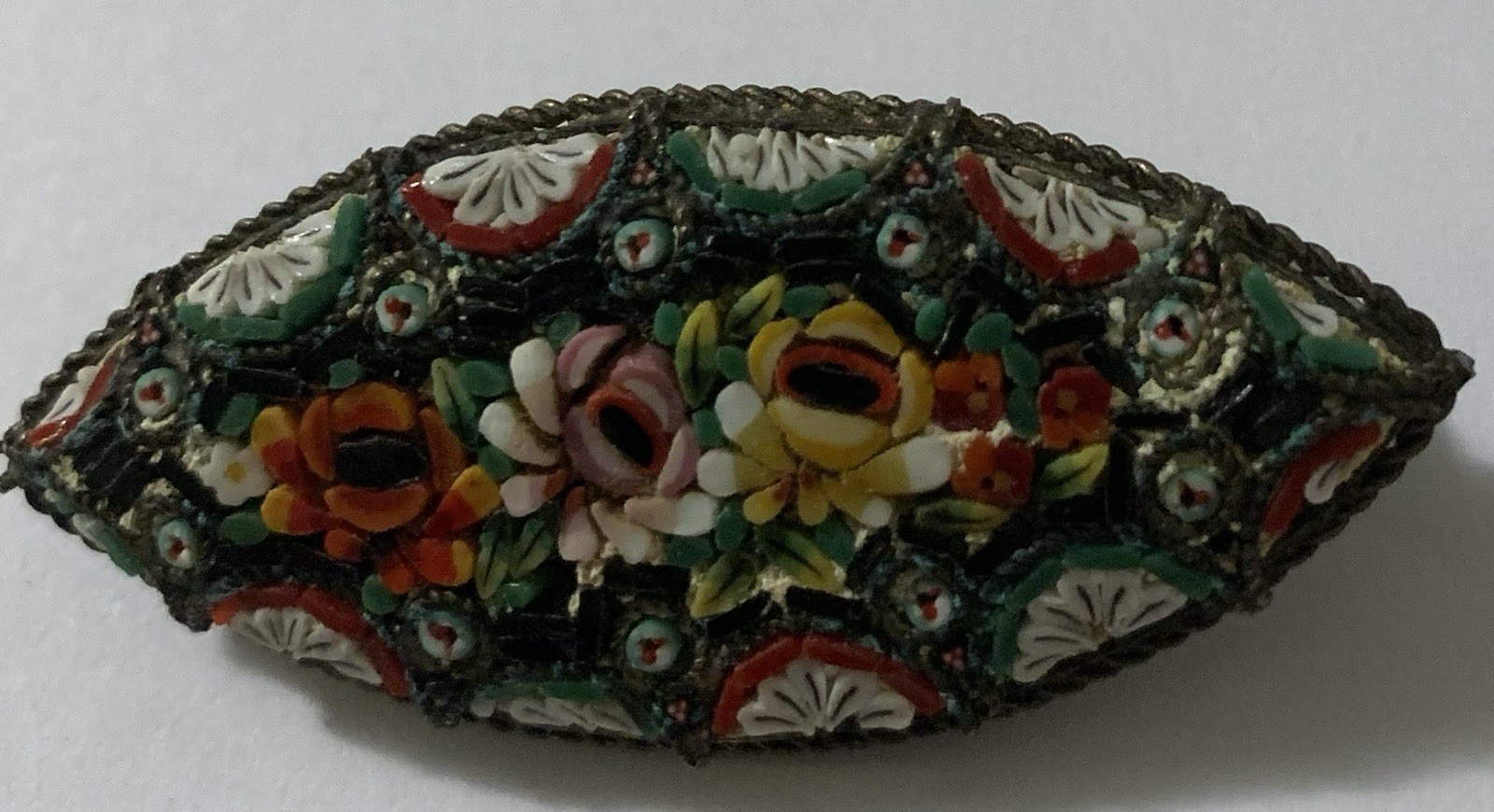 Vintage Italian Micro Mosaic Millefiori 2” Wide Floral Brooch