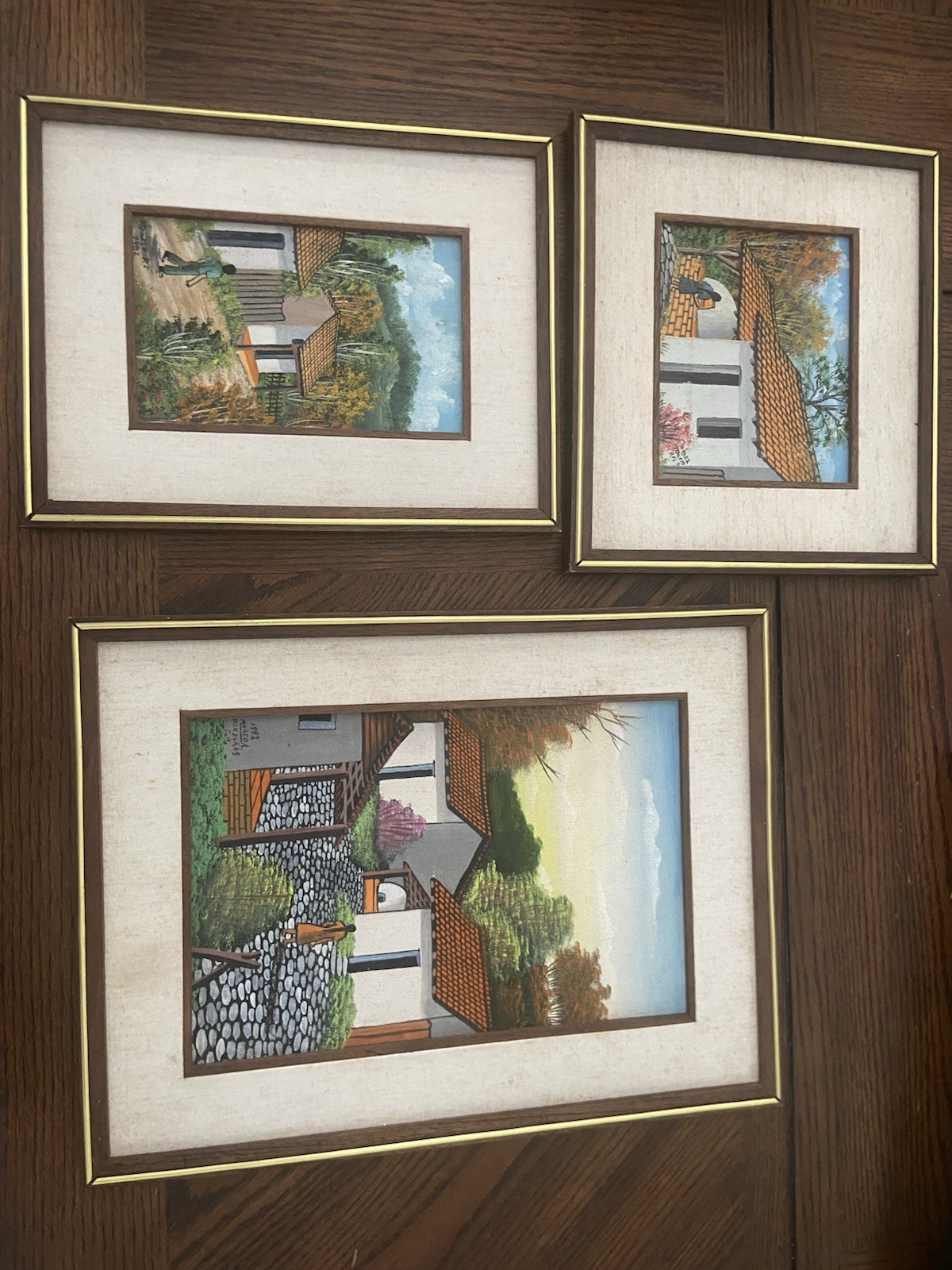 Colonial Honduras Paintings signed by Mario R.F.L 1982 3 pieces Colonial Honduras Paintings signed by Mario R.F.L 1982 3 pieces