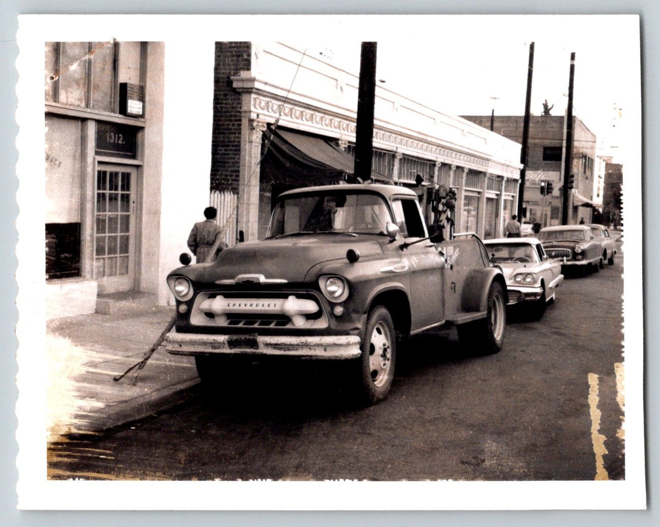 Vintage 1957 Chevrolet Tow Truck Wrecker Photos Lot (2) Peterson Service 1312