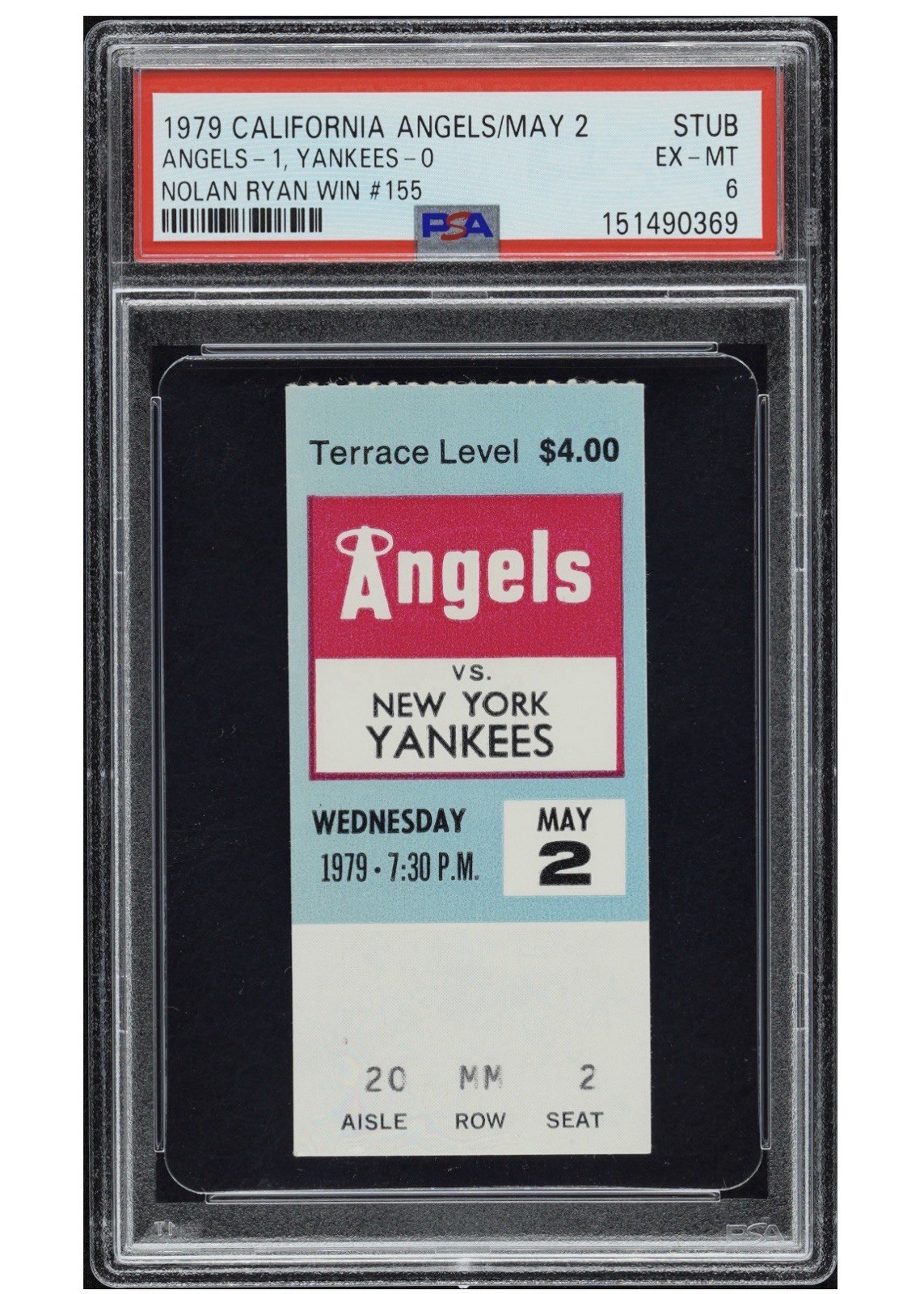 PSA 6 - 1976 NOLAN RYAN win #155 california angels TICKET STUB