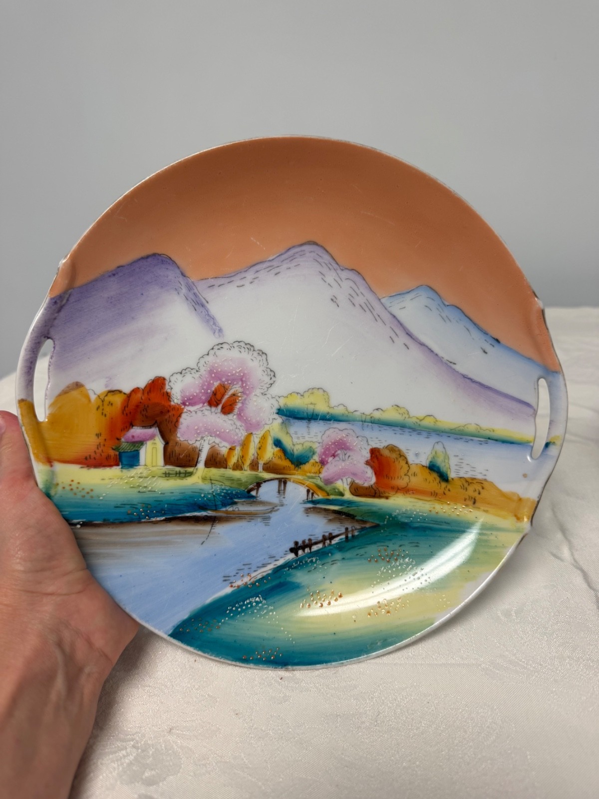Vintage Japanese Hand Painted Dish Cutout Handles Vintage Japanese Hand Painted Dish Cutout Handles