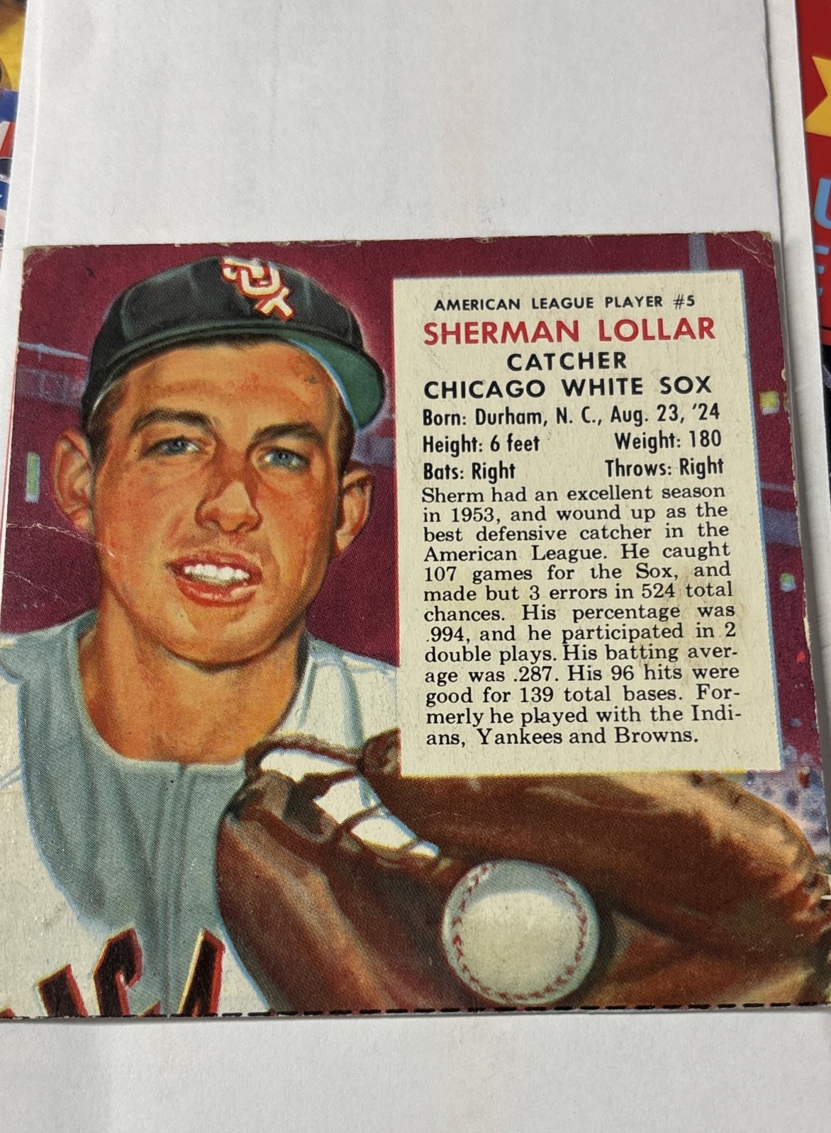 1954 Red Man Tobacco All-Star Team - American League l- Sherm Lollar #5 Cut Tab