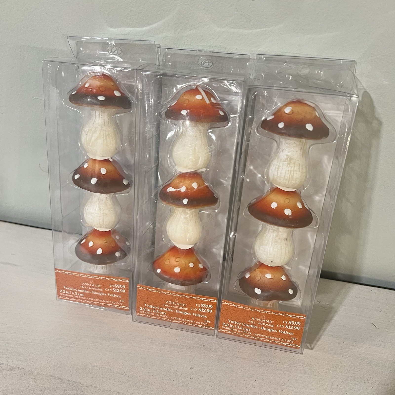 Fall Mushroom Candles Unscented Lot of 3 Boxes w/3 pcs Per Box Ashland