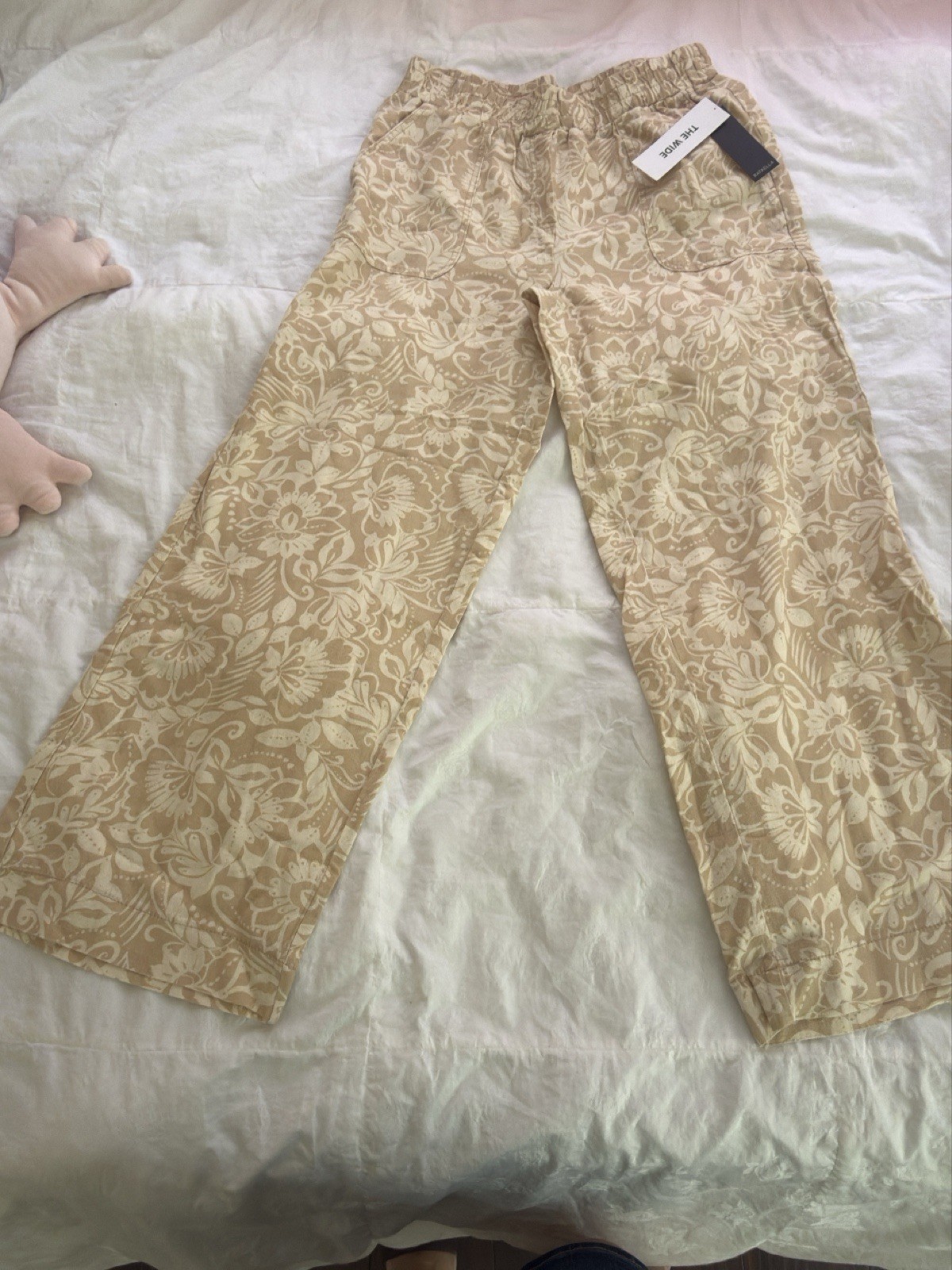 NWT $79 Rafaella Floral Print L Wide Leg Elastic Waist Pants Linen Blend ... NWT $79 Rafaella Floral Print L Wide Leg Elastic Waist Pants Linen Blend ...