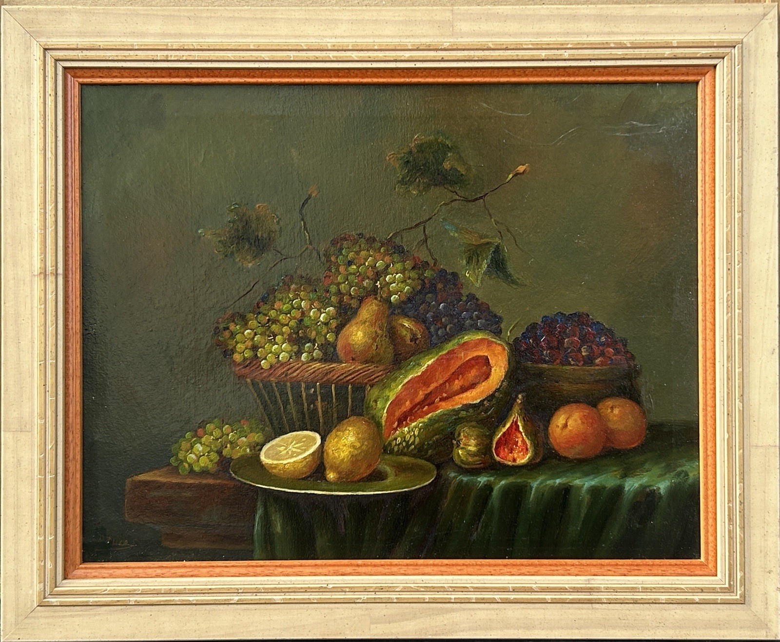 Mid XX Century Hand Made Still Life with Fruit, French Oil Painting, Framed