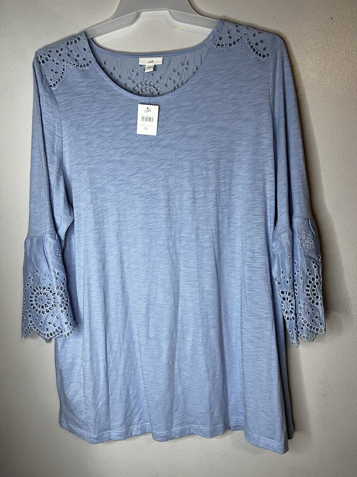 J. Jill Cornflower Eyelet Tunic Blouse Light Blue Bell Sleeves Size XL NWT J. Jill Cornflower Eyelet Tunic Blouse Light Blue Bell Sleeves Size XL NWT
