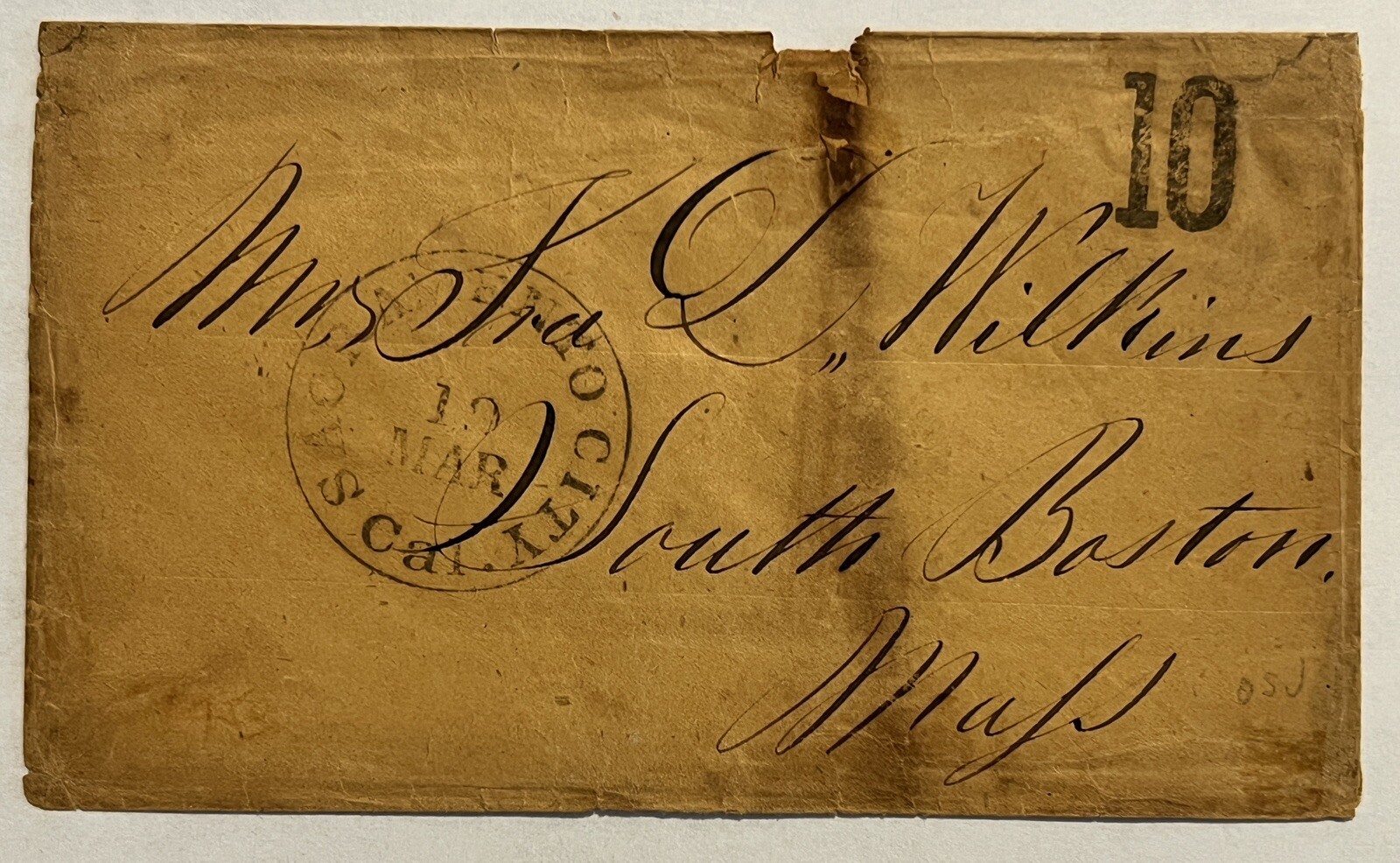 RARE 1851 SACRAMENTO CITY CALIFORNIA COVER TO SOUTH BOSTON, MA LARGE CDS CANCEL RARE 1851 SACRAMENTO CITY CALIFORNIA COVER TO SOUTH BOSTON, MA LARGE CDS CANCEL