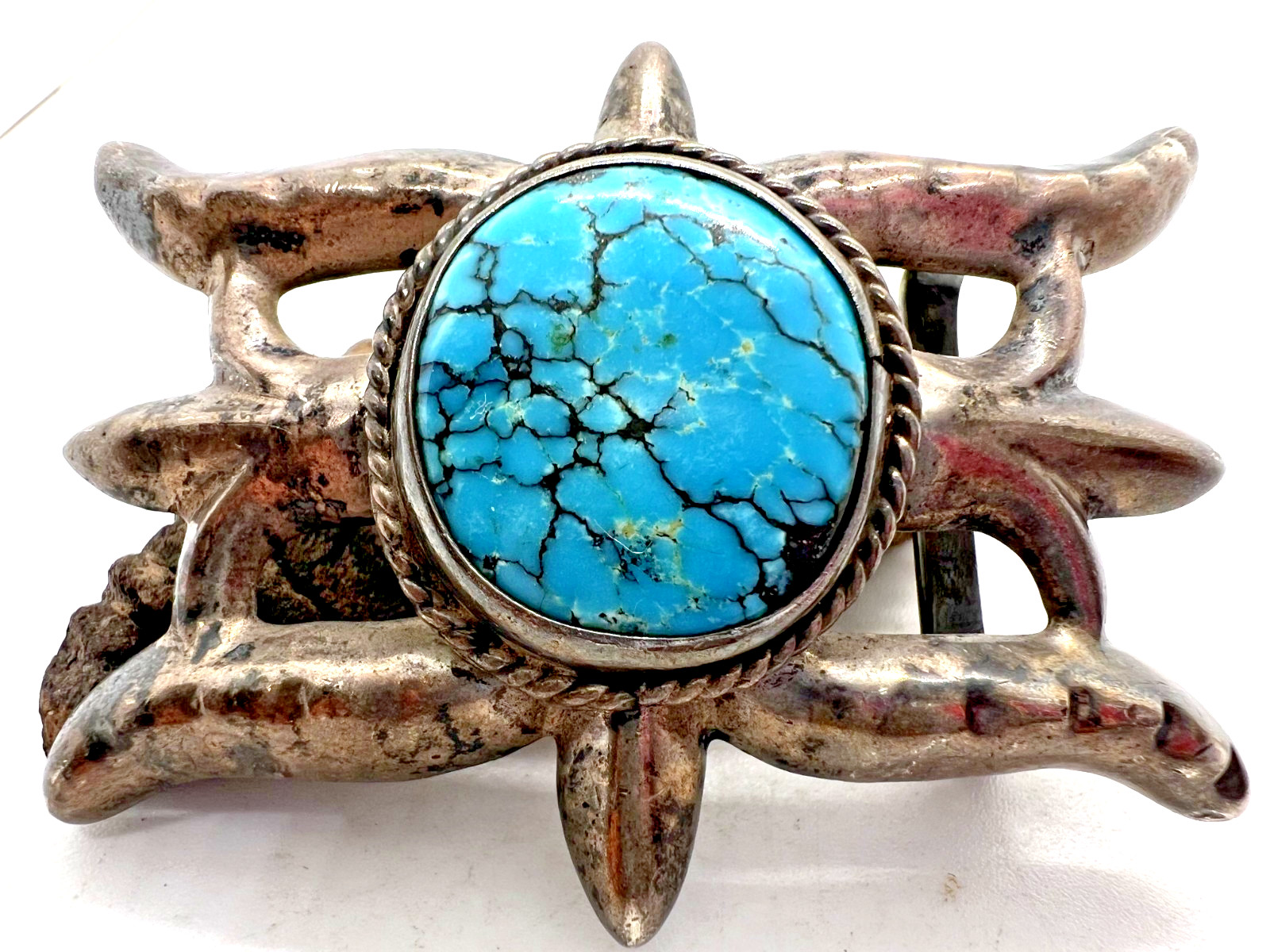 Vintage Southwestern TURQUOISE + sterling silver cast belt buckle Navajo 44g Vintage Southwestern TURQUOISE + sterling silver cast belt buckle Navajo 44g