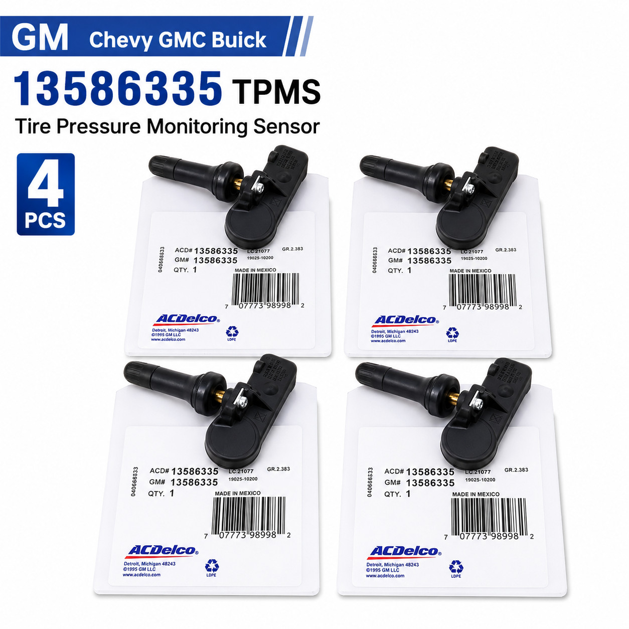 4X GM Chevy GMC Buick Genuine 13586335 TPMS Tire Pressure Monitoring Sensor