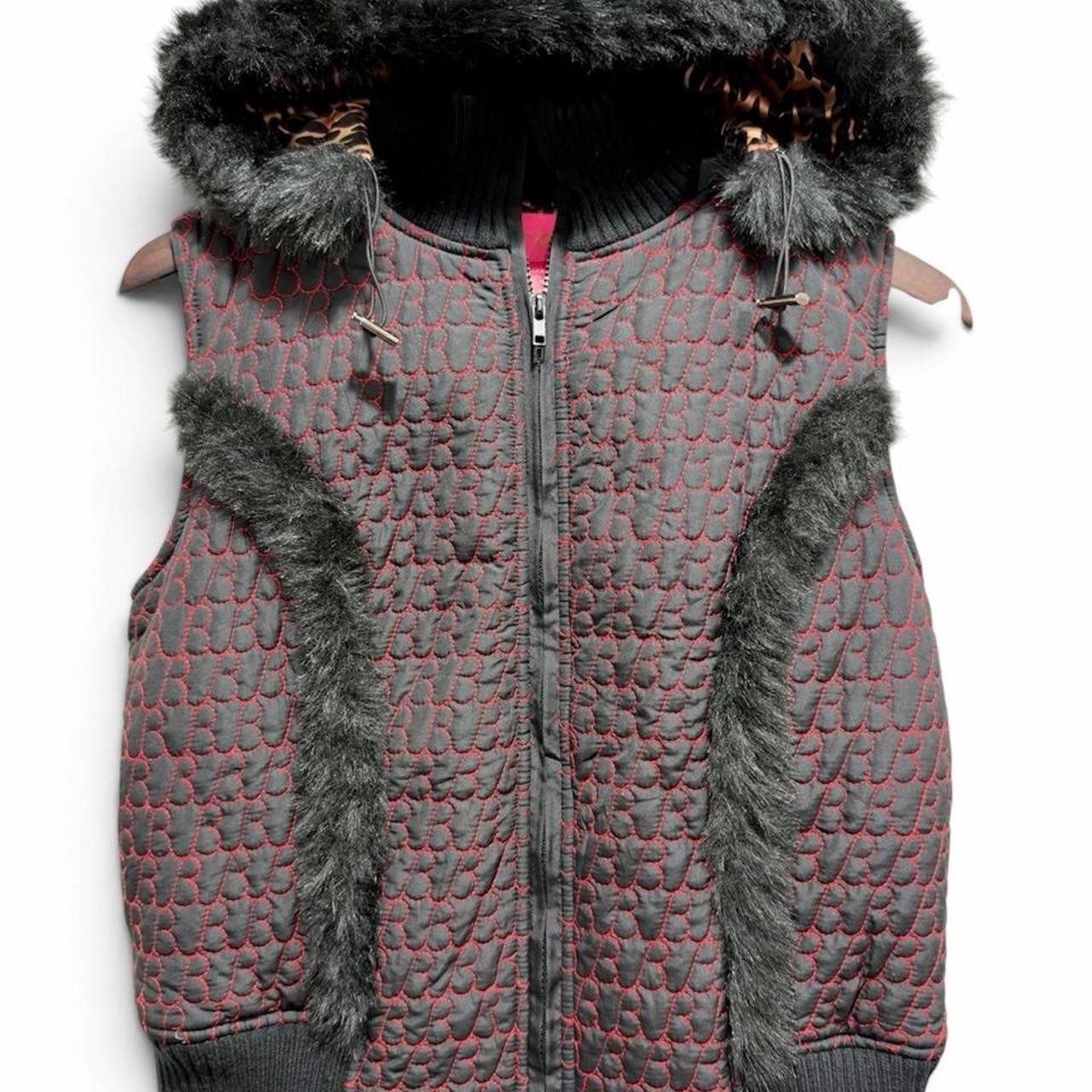 Vintage Betsey Johnson Y2K Black Faux Fur Leopard Hooded Quilted Vest OSFA Vintage Betsey Johnson Y2K Black Faux Fur Leopard Hooded Quilted Vest OSFA