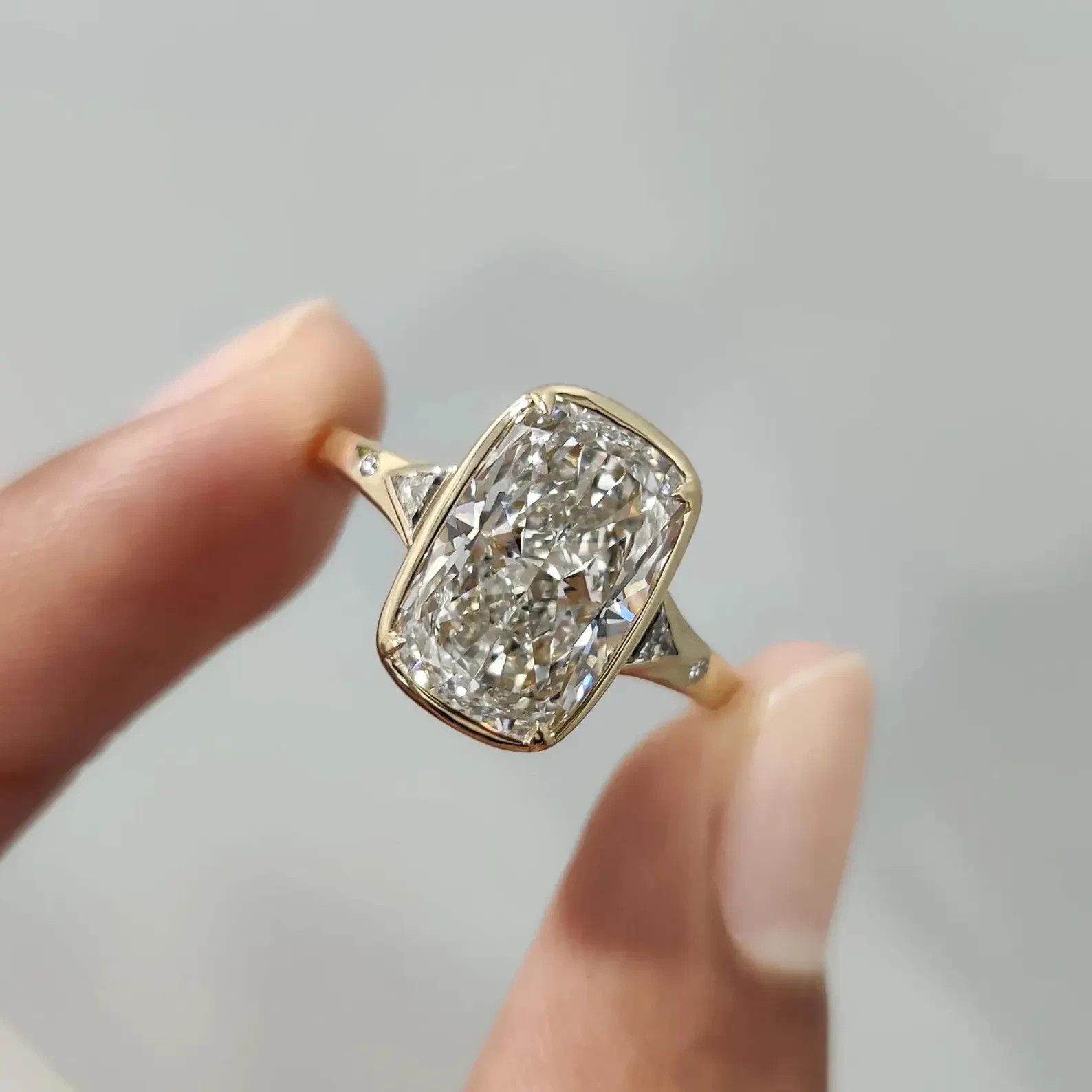 5Ct Elongated Cushion Moissanite Solitaire Engagement Ring in 10k Yellow Gold