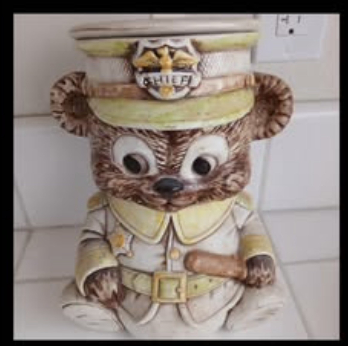 Vintage Treasure Craft Chief Police Cookie Jar Brown Bear Ceramic With Lid Vintage Treasure Craft Chief Police Cookie Jar Brown Bear Ceramic With Lid