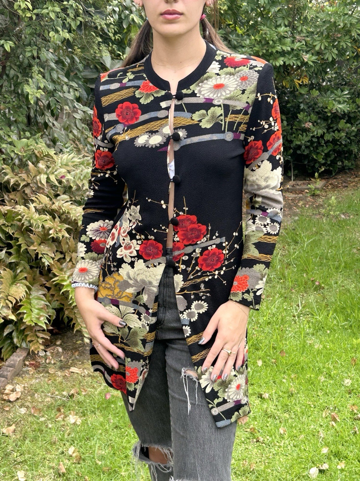 Vtg Connie’s Moonlight Light Weight Coat Floral Asian USA Art To Wear