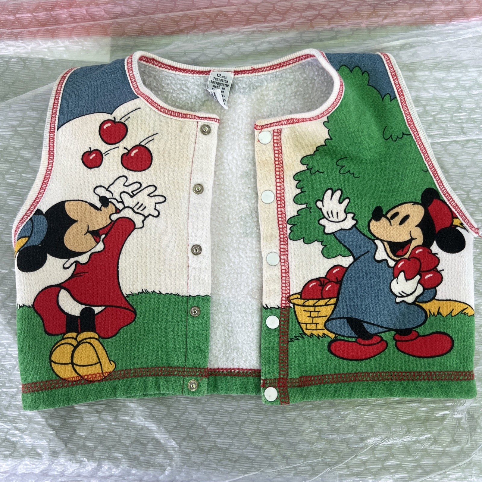 Vintage Disney Baby Minnie Mouse Reversible Snap Vest Toddler 12M