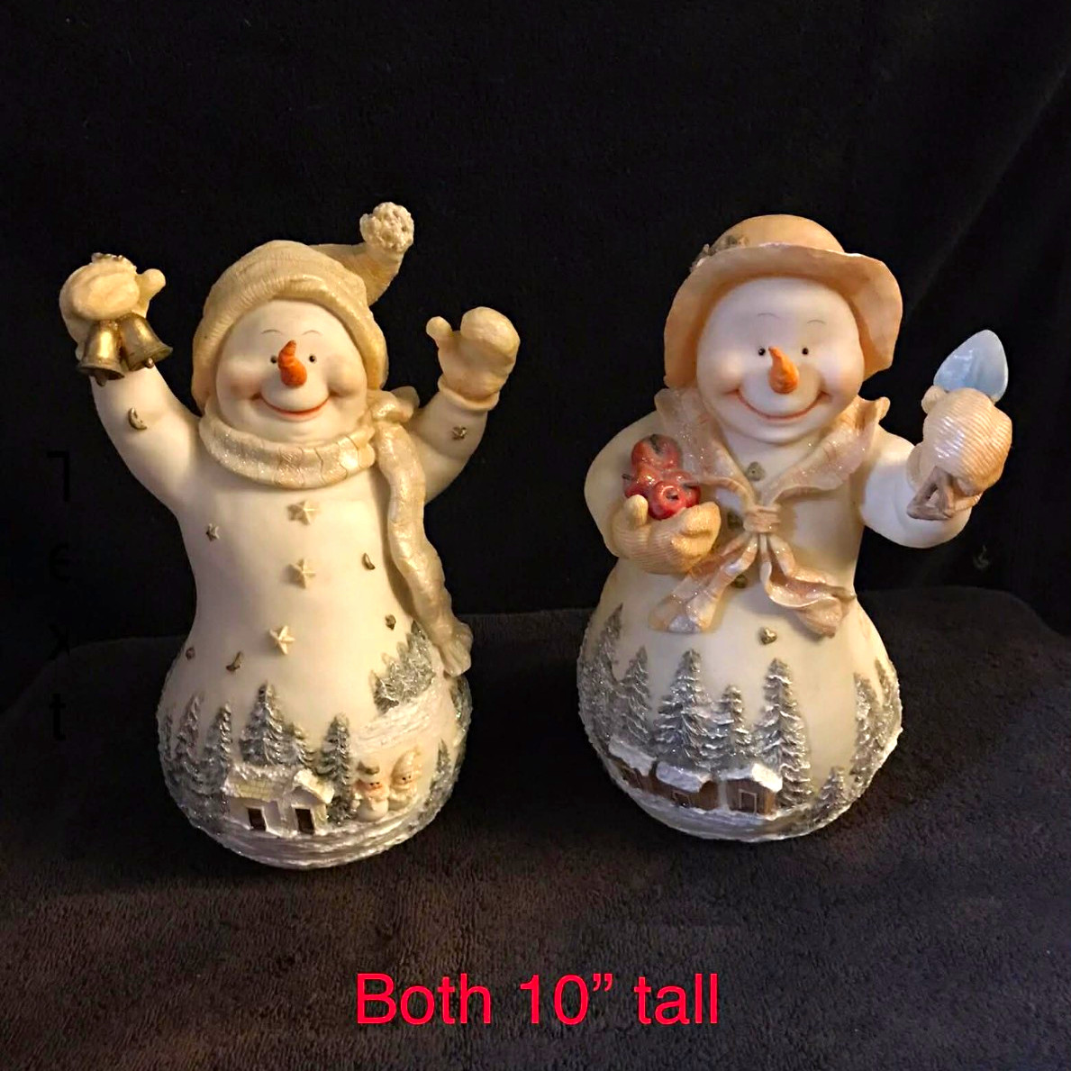 Vintage Snowman Christmas Figurines Pair (2) 10 in Tall White/Gray Freestanding
