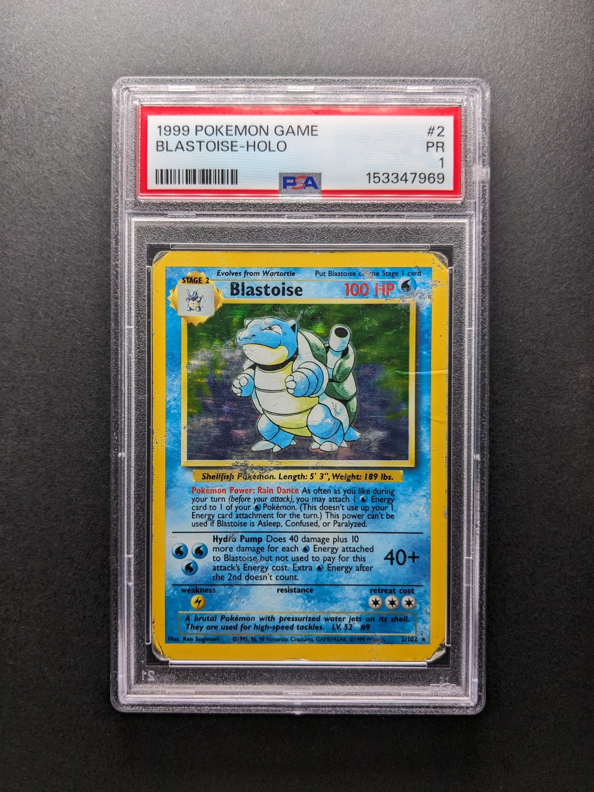 1999 Pokemon BLASTOISE-HOLO - 2/102 - Holo - Rare - Base Set - PSA 1 1999 Pokemon BLASTOISE-HOLO - 2/102 - Holo - Rare - Base Set - PSA 1