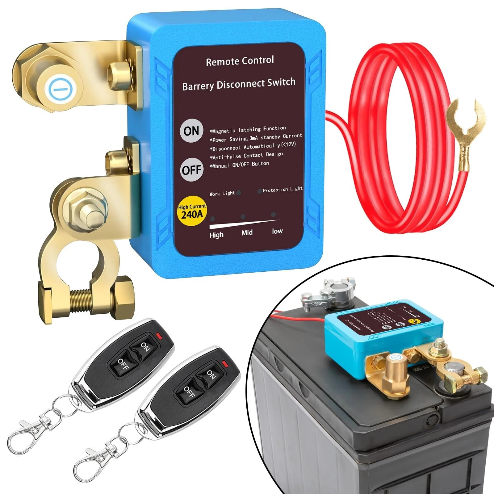 Remote Battery Disconnect Switch 12v, 240A Upgrade Smart Voltage Kill Switch