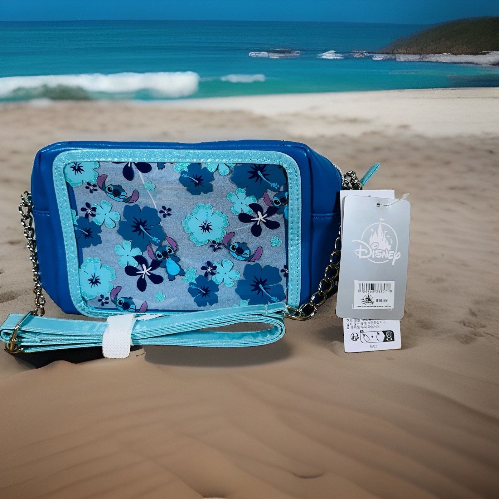 NWT Disney Parks Lilo & Stitch Blue Floral Crossbody Purse Chain Strap NWT Disney Parks Lilo & Stitch Blue Floral Crossbody Purse Chain Strap