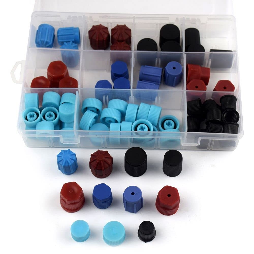 77PCs Car Auto R134a AC A/C System Valve Core Dust Caps Set Air Seal Air Cond...