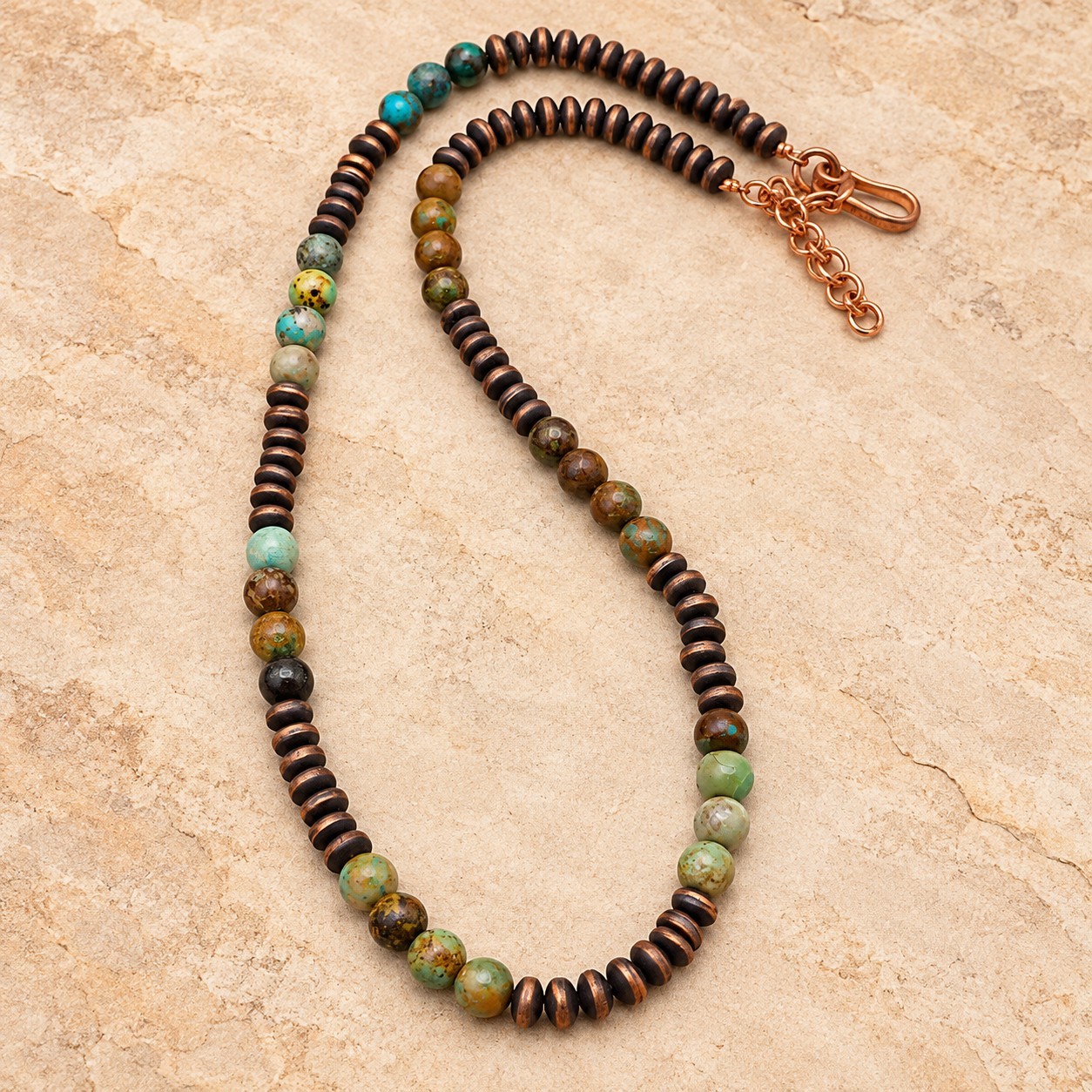 Mixed Turquoise Copper Saucer Bead Necklace 18-24\