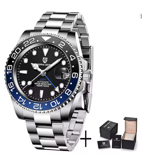 PAGANI DESIGN PD-1662 GMT Automatic Watch Blue Black Bezel Batman