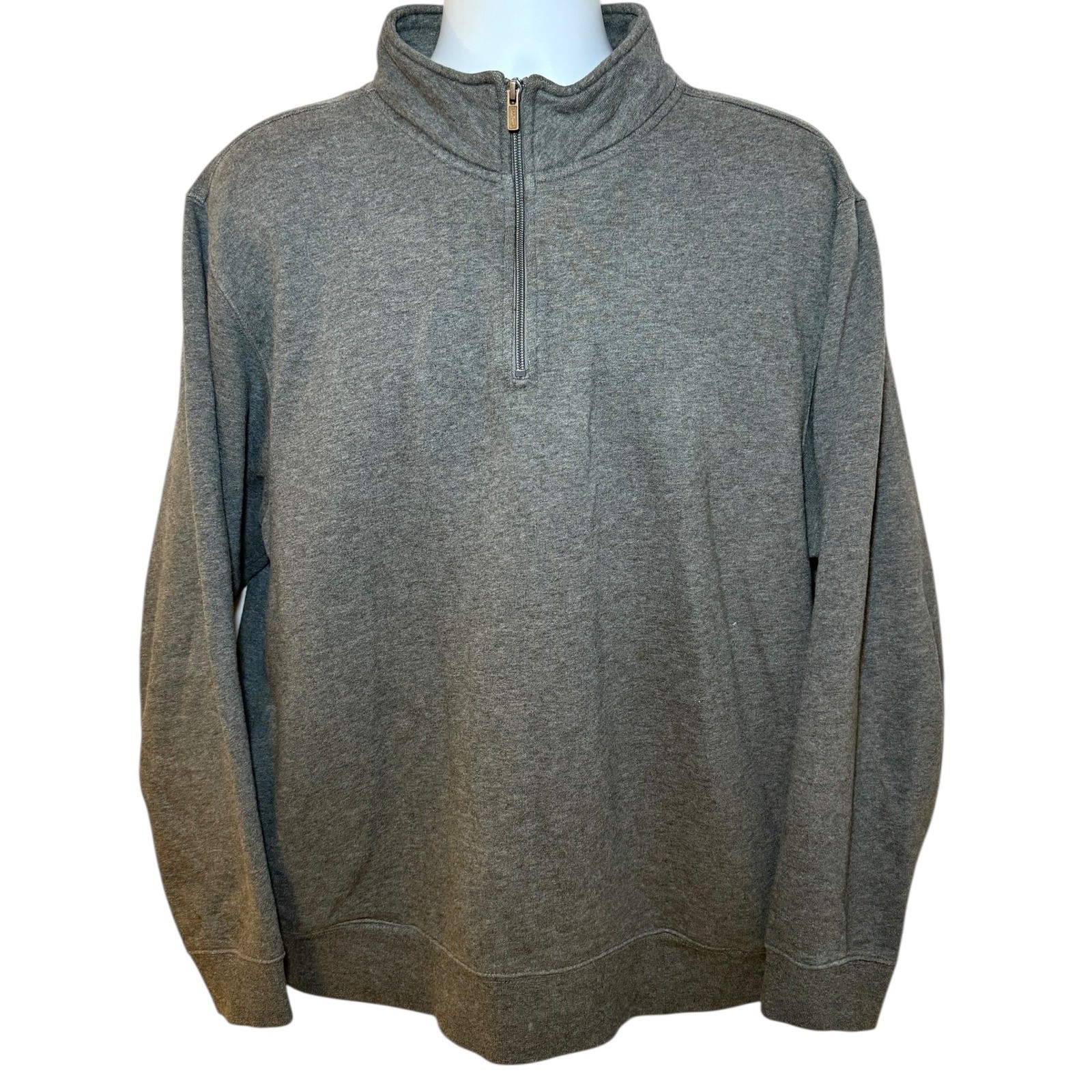 L.L.Bean Mens Large 1/4 Zip Pullover Sweater Gray Collared Knit Pockets 254673
