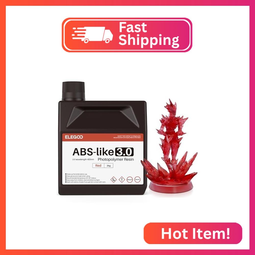 ELEGOO ABS-Like Resin 3.0, Photopolymer Resin Clear Red 2000G