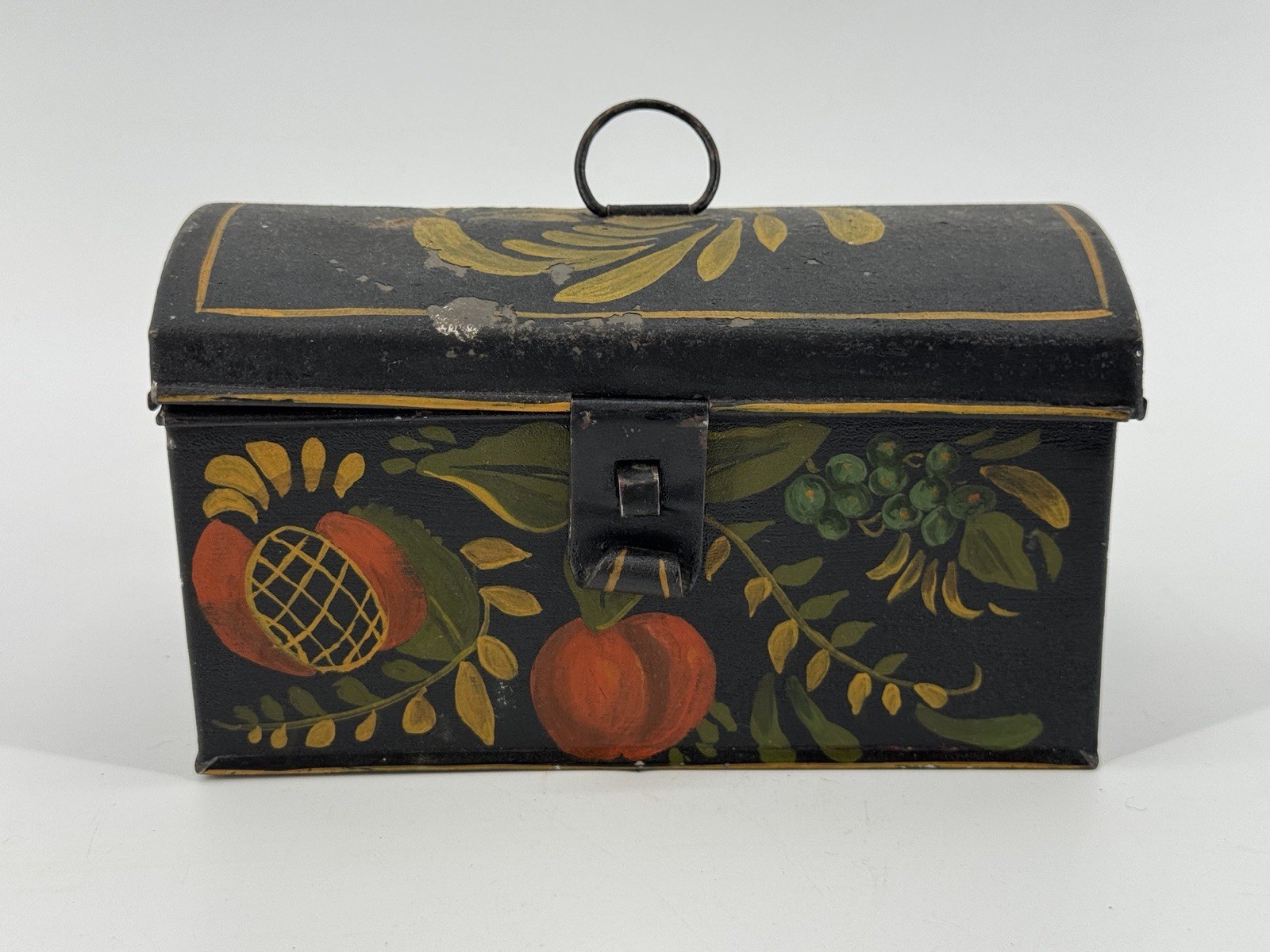 Antique Hand-painted Toleware Document Box A Domed Lid Floral Design Vintage Antique Hand-painted Toleware Document Box A Domed Lid Floral Design Vintage